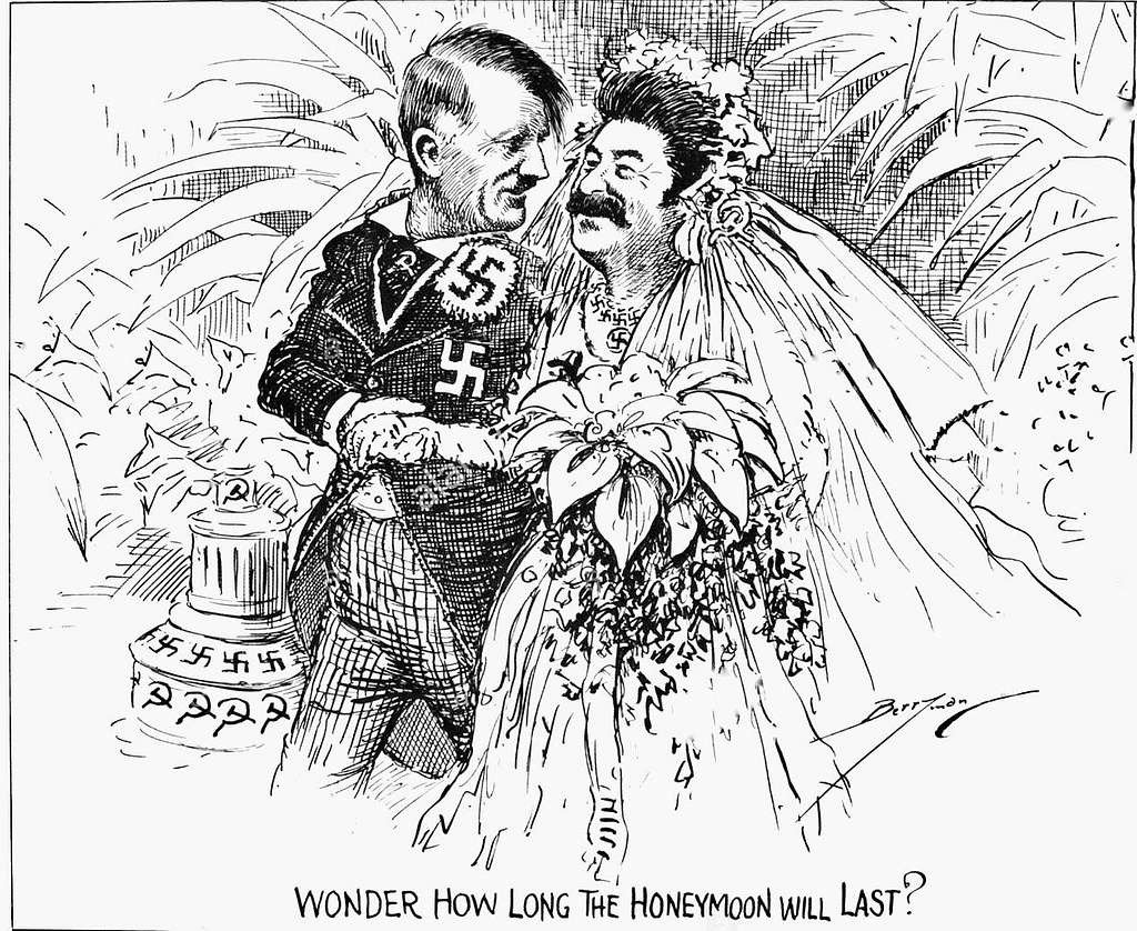 Карикатура Клиффорда Кеннеди Берримена на пакт Молотова — Риббентропа. Впервые опубликована в газете The Washington Star в октябре 1939 года.