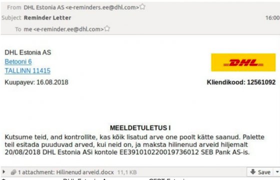 В Эстонии распространяются фальшивые письма от DHL