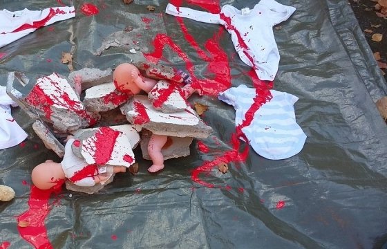Вход посольства России в Дублине забросали «окровавленными» куклами