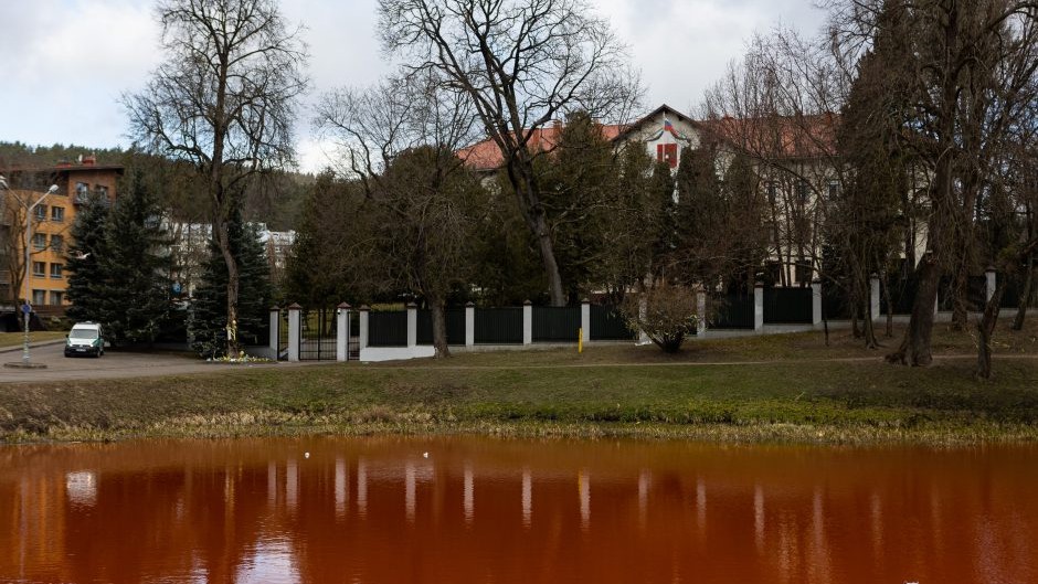 Пруд около посольства РФ в Вильнюсе стал «кровавым»