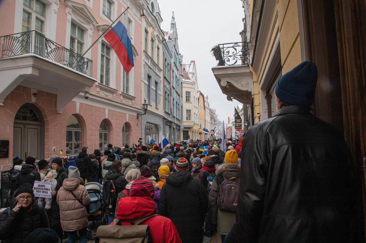 Митинг у посольства России в Таллинне 24 февраля 2023 года. Фото: Егор Астахов