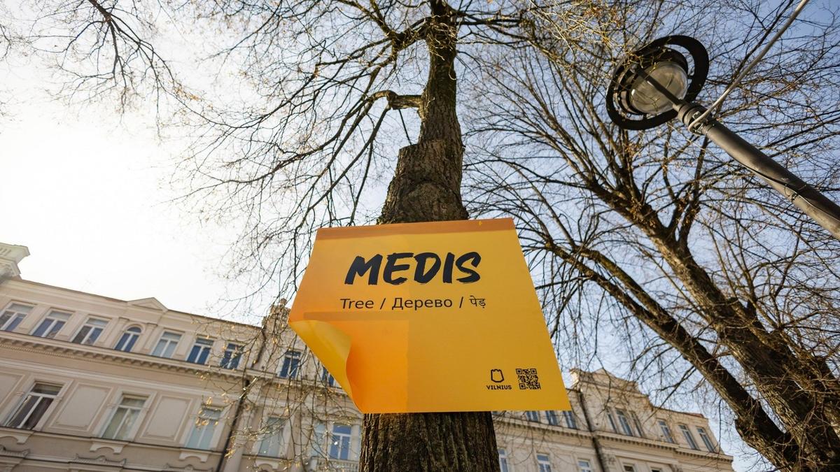 В Вильнюсе появились наклейки с названиями объектов на литовском. Так власти города призывают иностранцев учить литовский