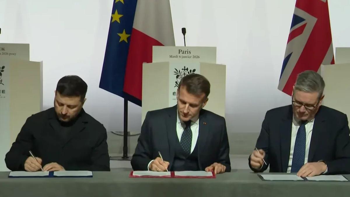 Подписание декларации о развертывании западных сил в Украине. Скриншот / YouTube / Élysée