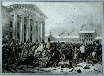 Военнослужащие французской армии возвращаются из России в Вильнюс в 1812 г. Изображение: виртуальная выставка Архива Литвы
