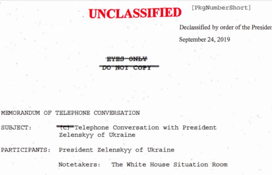 Импичмент Трампа: Белый дом опубликовал расшифровку разговора президента США и Зеленского